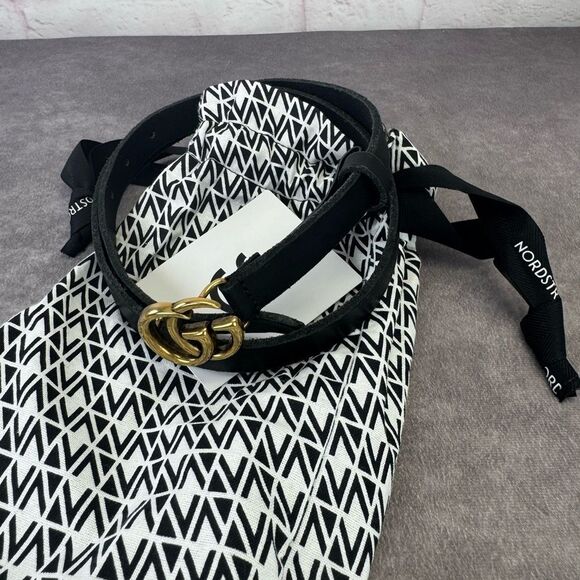 Gucci Distressed Edge Black Belt Gold Double GG Buckle 409417 85/34 - Picture 9 of 9